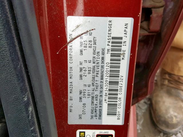 JM1BK343091200120 - 2009 MAZDA 3 S RED photo 10