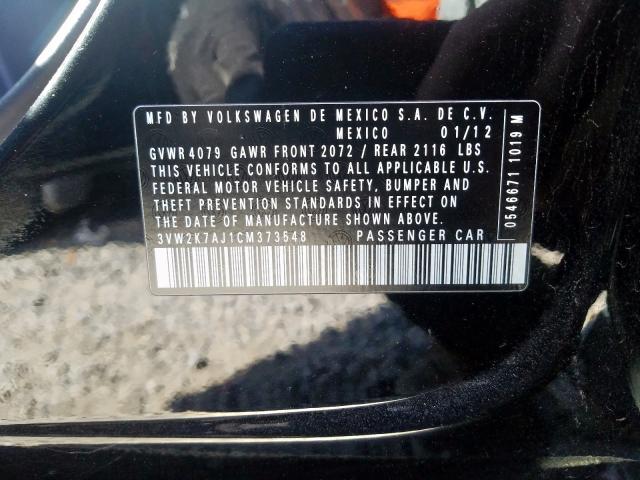 3VW2K7AJ1CM373548 - 2012 VOLKSWAGEN JETTA BASE 黑色 照片 10