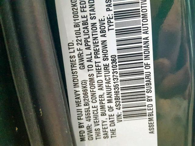 4S3BH635137310360 - 2003 SUBARU LEGACY L GREEN photo 10