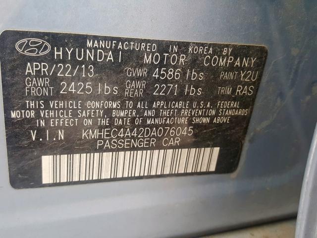 KMHEC4A42DA076045 - 2013 HYUNDAI SONATA HYB BLUE photo 10