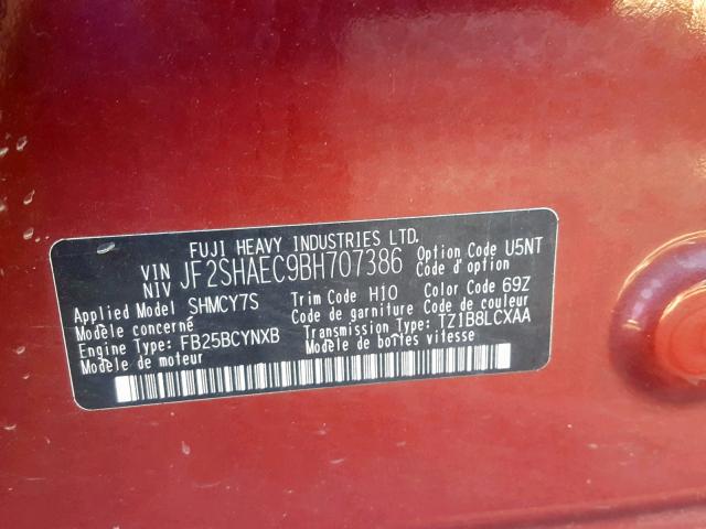 JF2SHAEC9BH707386 - 2011 SUBARU FORESTER L RED photo 10