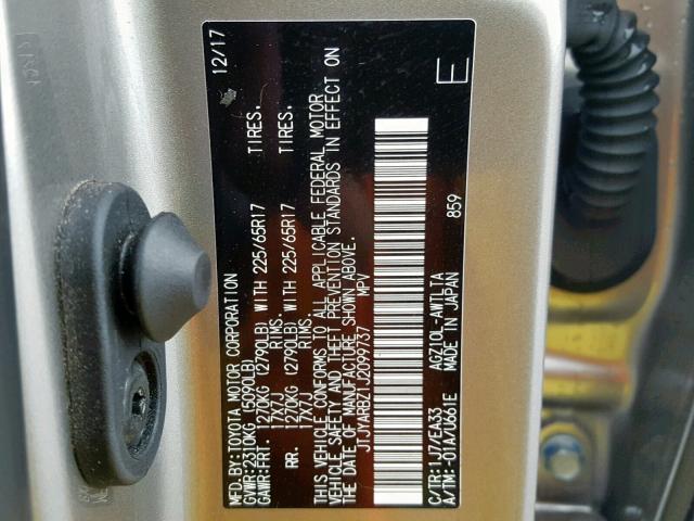 JTJYARBZ1J2099737 - 2018 LEXUS NX 200T GOLD photo 10