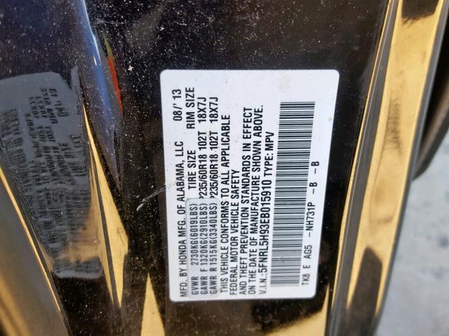 5FNRL5H93EB015910 - 2014 HONDA ODYSSEY TO BLACK photo 10