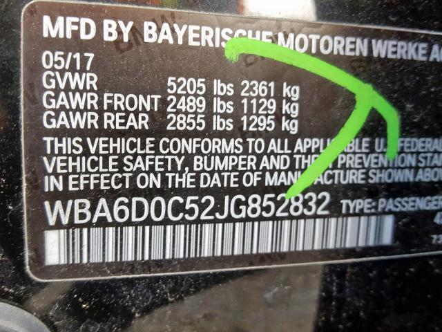 WBA6D0C52JG852832 - 2018 BMW 640 I BLACK photo 10