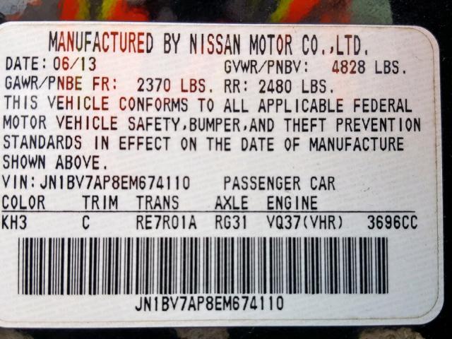 JN1BV7AP8EM674110 - 2014 INFINITI Q50 BASE BLACK photo 10