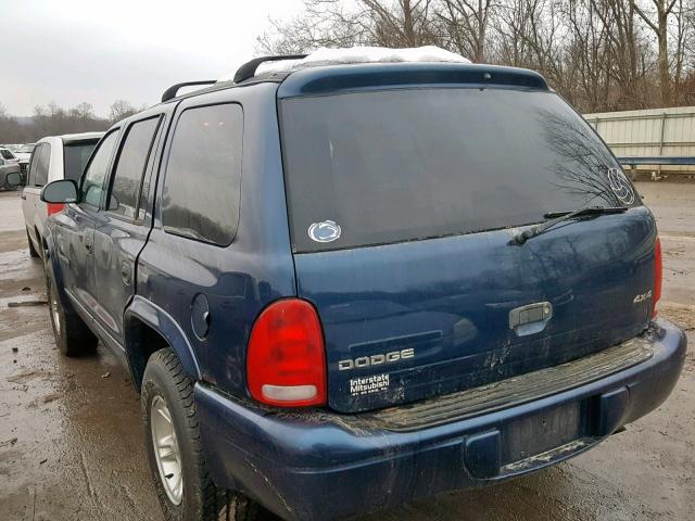 1B4HS28N1YF297567 - 2000 DODGE DURANGO BLUE photo 3