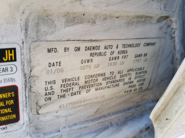 KL1TD66646B638188 - 2006 CHEVROLET AVEO BASE Ağ foto 10