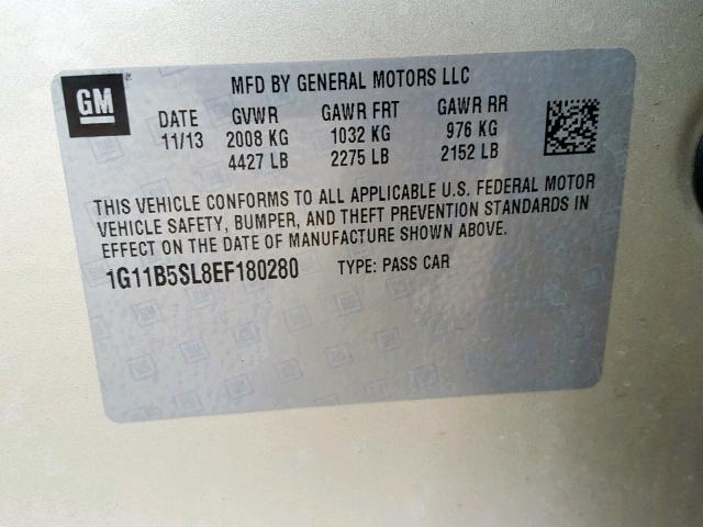 1G11B5SL8EF180280 - 2014 CHEVROLET MALIBU LS GOLD photo 10