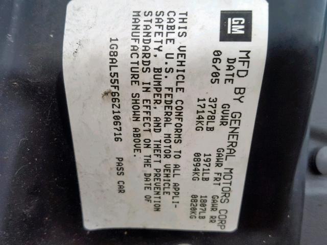 1G8AL55F66Z106716 - 2006 SATURN ION LEVEL GRAY photo 10