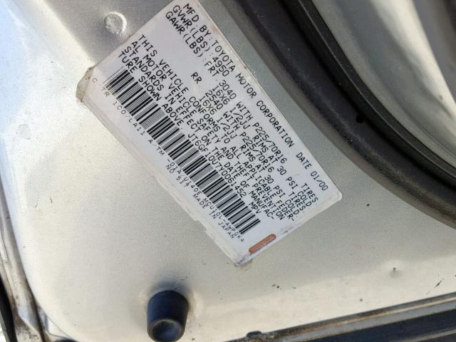 JT6GF10U7Y0061452 - 2000 LEXUS RX 300 SILVER photo 10