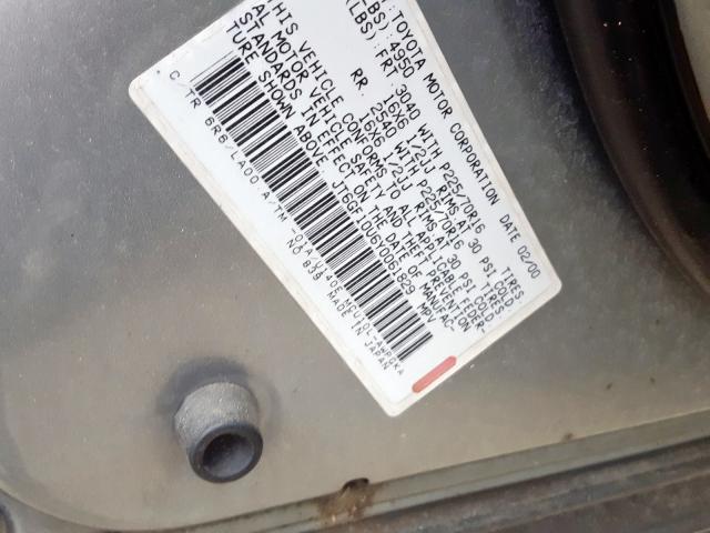 JT6GF10U6Y0061829 - 2000 LEXUS RX 300 GRAY photo 10