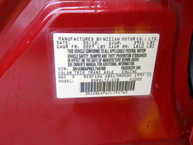 3N1AB6AP6CL744760 - 2012 NISSAN SENTRA 2.0 RED photo 10