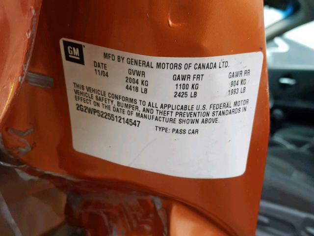 2G2WP522551214547 - 2005 PONTIAC GRAND PRIX ORANGE photo 10