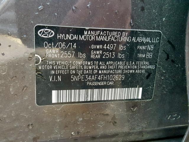 5NPE34AF4FH102629 - 2015 HYUNDAI SONATA SPO BLACK photo 10