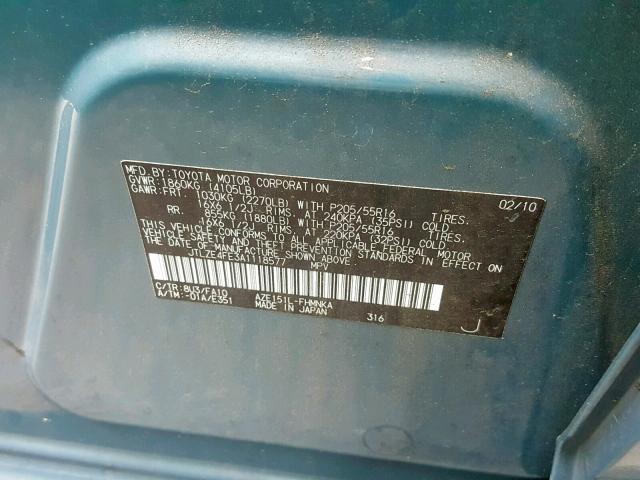 JTLZE4FE3A1118577 - 2010 TOYOTA SCION XB Yaşıl foto 10