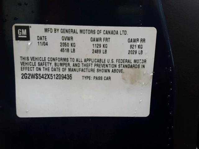 2G2WS542X51209436 - 2005 PONTIAC GRAND PRIX BLUE photo 10