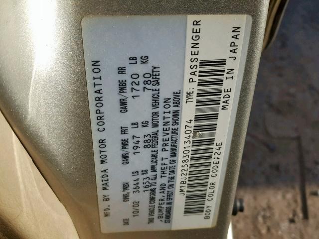 JM1BJ225830134074 - 2003 MAZDA PROTEGE DX GOLD photo 10