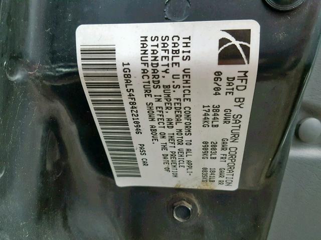 1G8AL54F84Z210946 - 2004 SATURN ION LEVEL BLACK photo 10