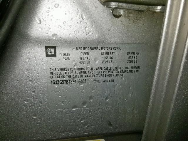 1G1ZG57B18F153463 - 2008 CHEVROLET MALIBU LS 银色 照片 10