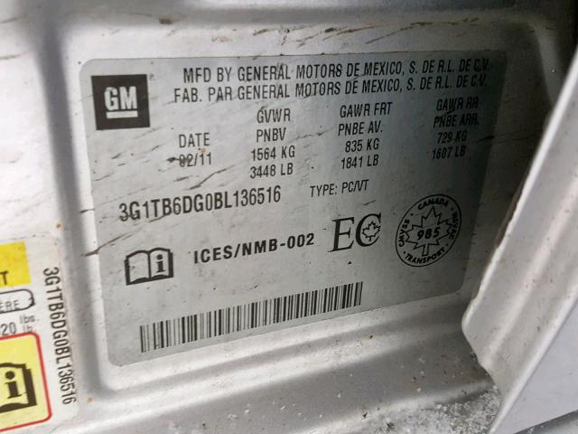3G1TB6DG0BL136516 - 2011 CHEVROLET AVEO LS SILVER photo 10