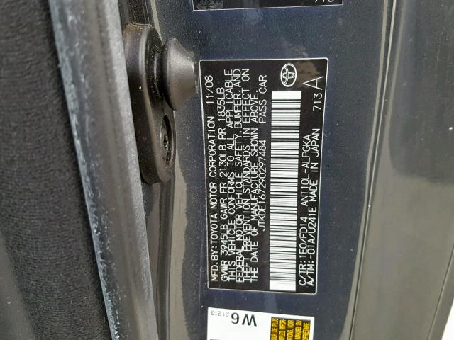 JTKDE167290297484 - 2009 TOYOTA SCION TC ნაცრისფერი ფოტო 10