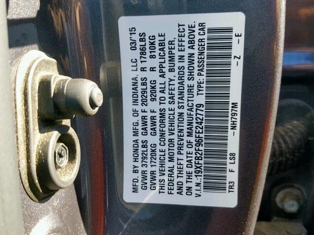 19XFB2F96FE242779 - 2015 HONDA CIVIC EXL CHARCOAL photo 10