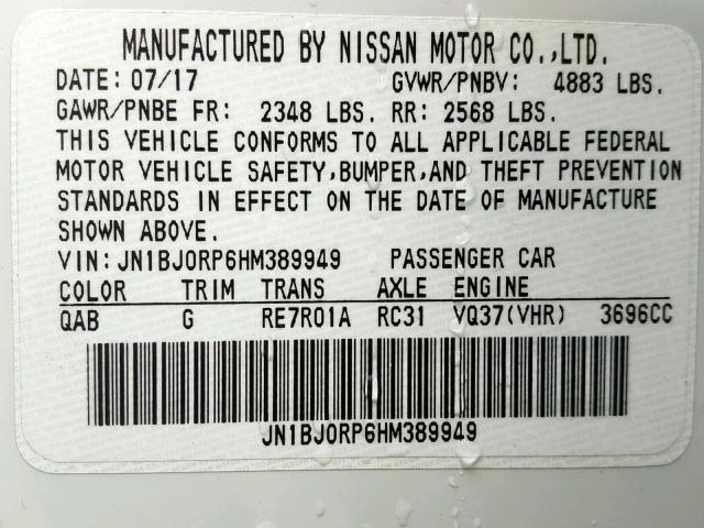 JN1BJ0RP6HM389949 - 2017 INFINITI QX50 WHITE photo 10