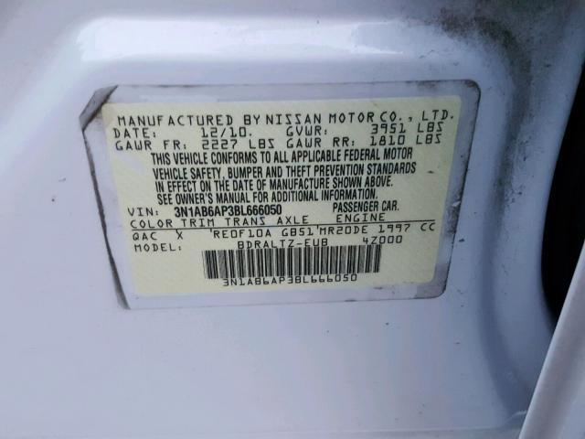 3N1AB6AP3BL666050 - 2011 NISSAN SENTRA 2.0 WHITE photo 10