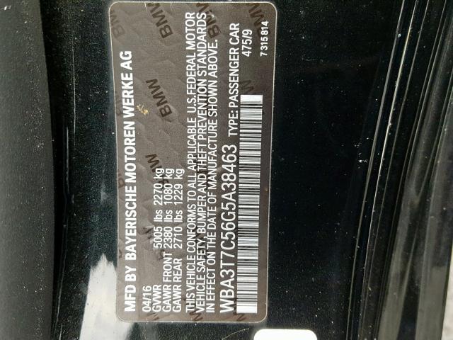 WBA3T7C56G5A38463 - 2016 BMW 435 XI BLACK photo 10