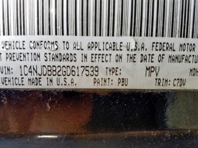 1C4NJDBB2GD617539 - 2016 JEEP COMPASS SP 蓝色 照片 10