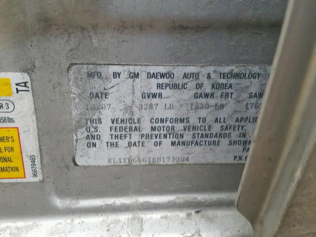 KL1TD66618B171394 - 2008 CHEVROLET AVEO BASE Boz foto 10