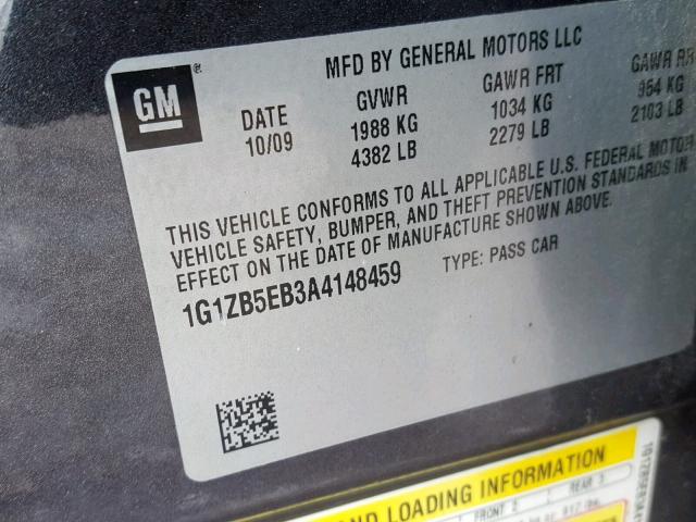 1G1ZB5EB3A4148459 - 2010 CHEVROLET MALIBU LS 灰色 照片 10