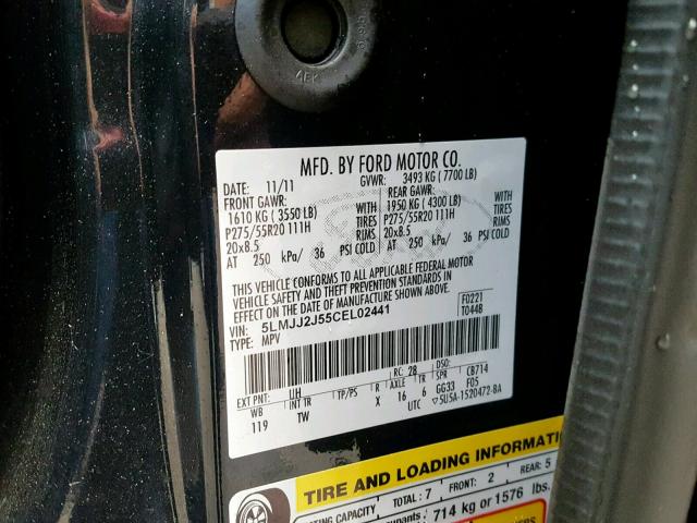 5LMJJ2J55CEL02441 - 2012 LINCOLN NAVIGATOR Қара фото 10
