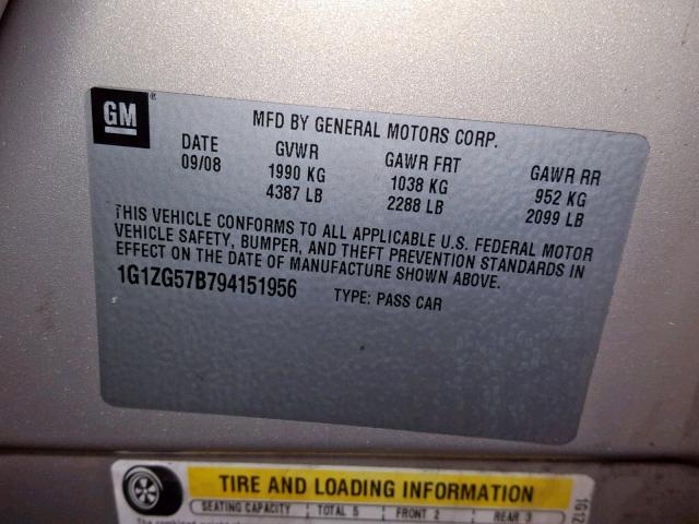 1G1ZG57B794151956 - 2009 CHEVROLET MALIBU LS 金色 照片 10