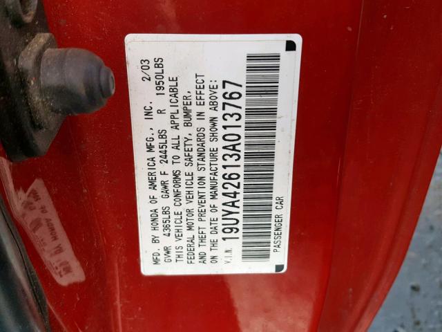 19UYA42613A013767 - 2003 ACURA 3.2CL TYPE RED photo 10