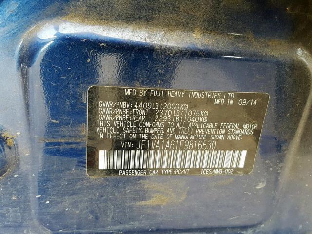 JF1VA1A61F9816530 - 2015 SUBARU WRX BLUE photo 10