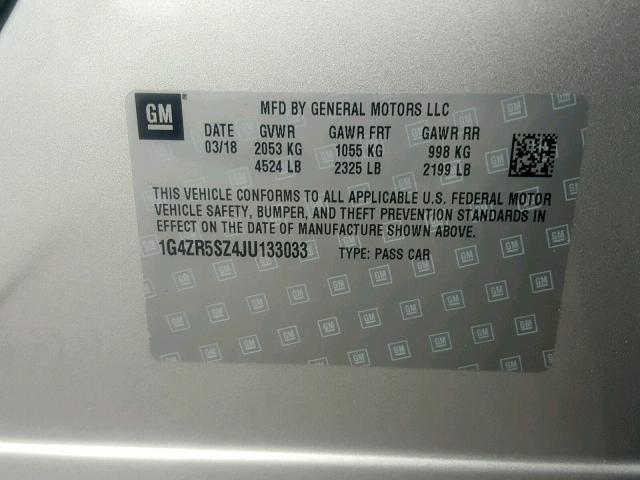 1G4ZR5SZ4JU133033 - 2018 BUICK LACROSSE P SILVER photo 10