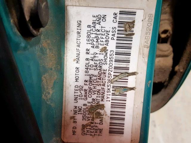 1Y1SK5365PZ009553 - 1993 GEO PRIZM BASE 绿色 照片 10