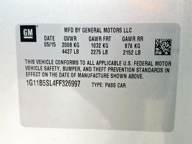 1G11B5SL4FF326997 - 2015 CHEVROLET MALIBU LS 银色 照片 10