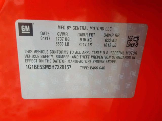 1G1BE5SM5H7228157 - 2017 CHEVROLET CRUZE LT RED photo 10
