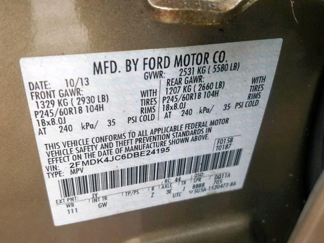 2FMDK4JC6DBE24195 - 2013 FORD EDGE SEL GREEN photo 10