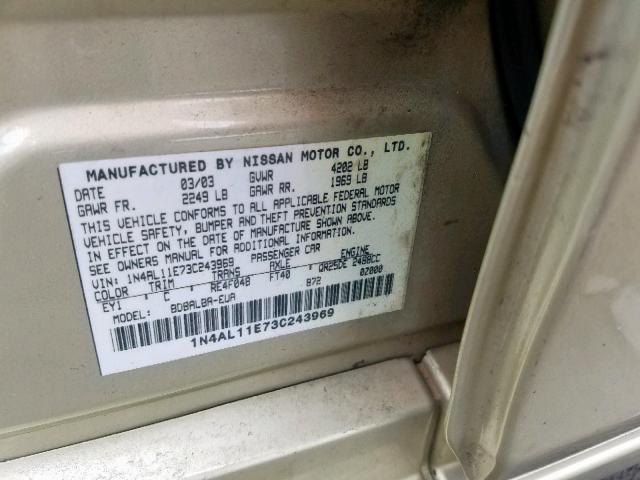 1N4AL11E73C243969 - 2003 NISSAN ALTIMA BAS TAN photo 10