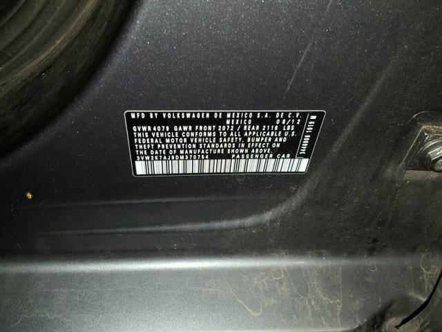 3VW2K7AJ9DM370754 - 2013 VOLKSWAGEN JETTA BASE 灰色 照片 10