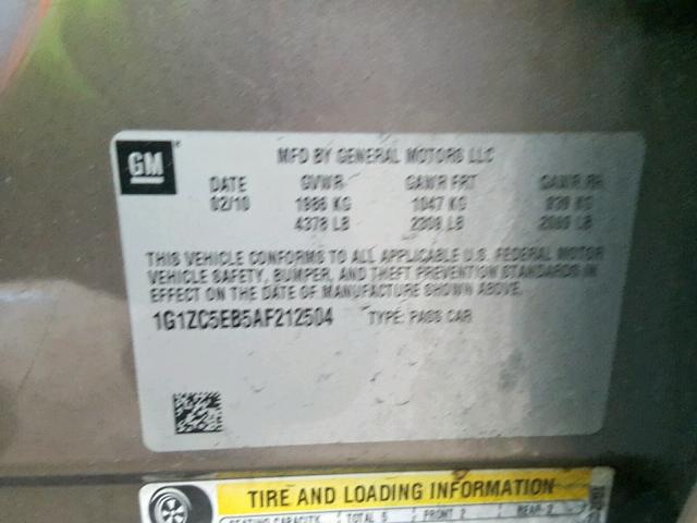 1G1ZC5EB5AF212504 - 2010 CHEVROLET MALIBU 1LT SILVER photo 10