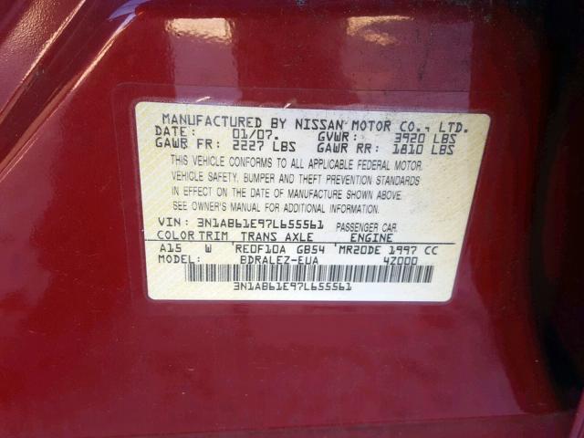 3N1AB61E97L655561 - 2007 NISSAN SENTRA 2.0 RED photo 10