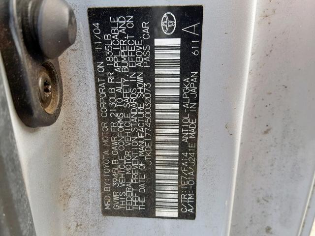 JTKDE177450032073 - 2005 TOYOTA SCION TC 银色 照片 10