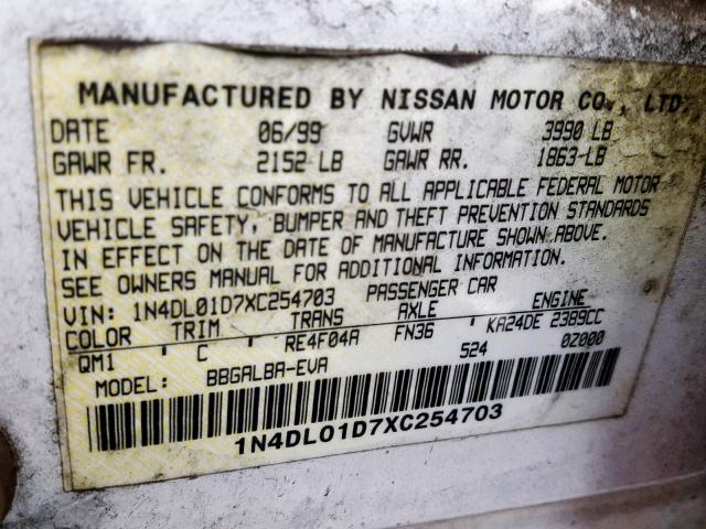 1N4DL01D7XC254703 - 1999 NISSAN ALTIMA XE BEIGE photo 10