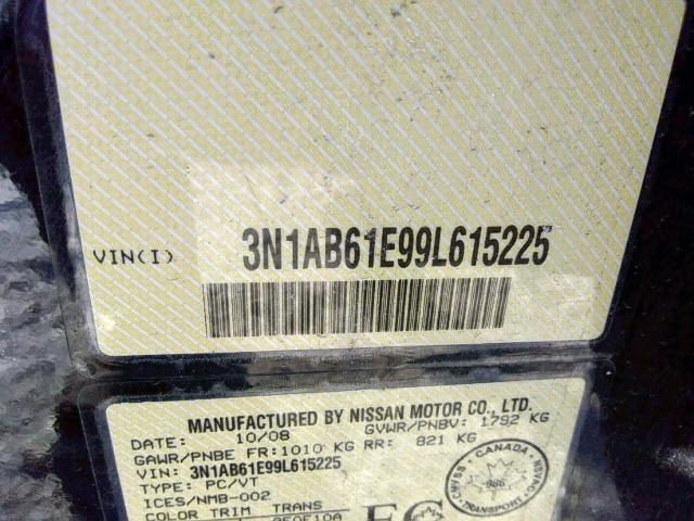 3N1AB61E99L615225 - 2009 NISSAN SENTRA 2.0 BLACK photo 9