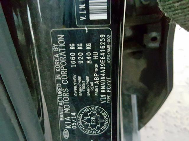 KNADN4A39E6416259 - 2014 KIA RIO EX BLACK photo 10