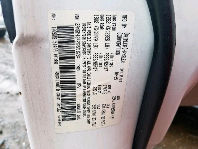 2A4GM48426R716764 - 2006 CHRYSLER PACIFICA WHITE photo 10